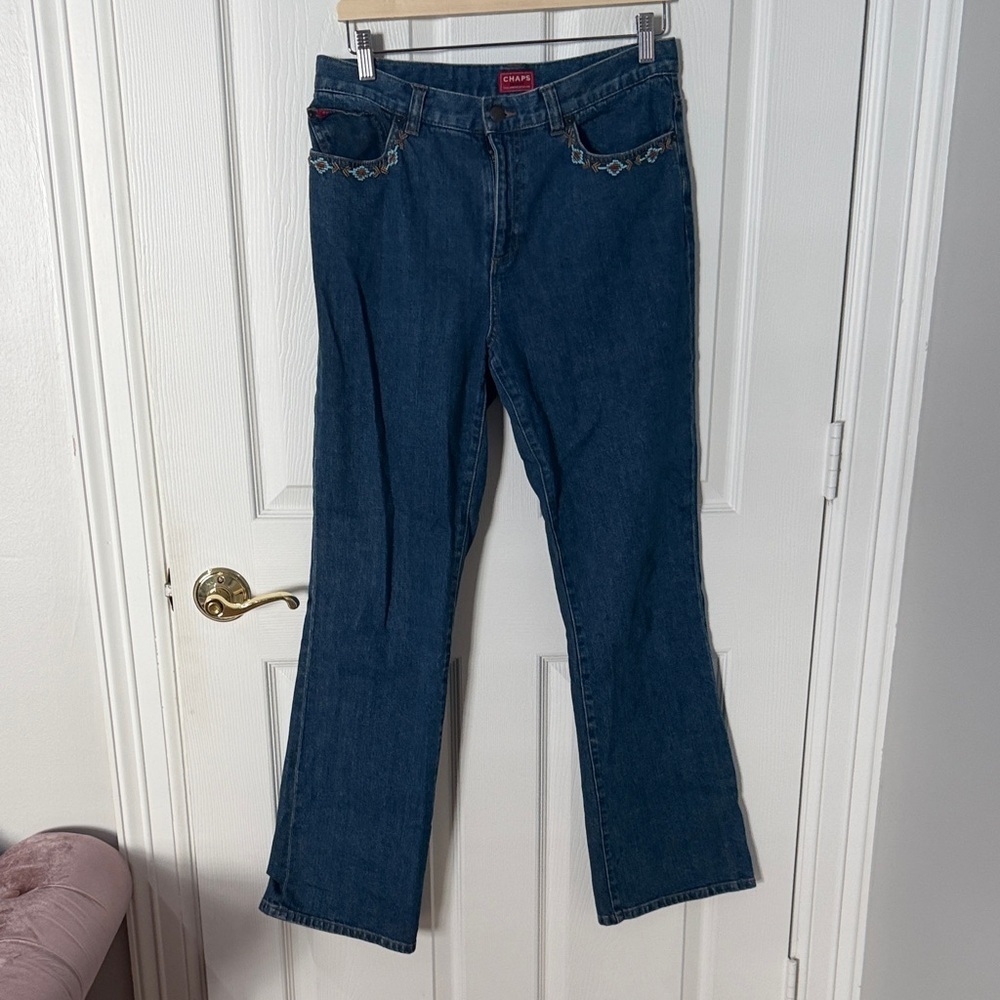 Vintage Chaps Dark Blue straight leg Jeans with Embroidered Pockets size 6